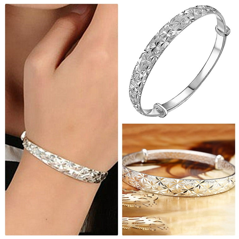 Fashion Women 925 Sterling Silver Adjustable Spark Pattern Bangle Bracelets, Women's, Size: 8