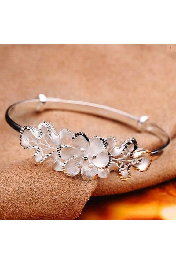 Fashion Women 925 Sterling Silver Bangles Cuff Bracelets