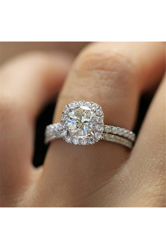 Fashion Women 925 Sterling Silver Round Cut White Sapphire Diamond Rings