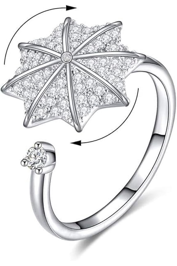 Fashion Women Anti-anxiety Spinning Rings Open Adjustable Rotating Cubic Zirconia Wedding Rings