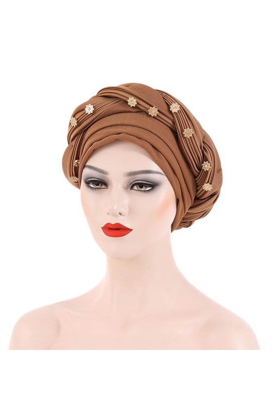 Fashion Women Beading Braid Hat Stylish Ruffle Cancer Wrap Cap Comfortable Satin Lined Hair Bonnets for Every Occasion