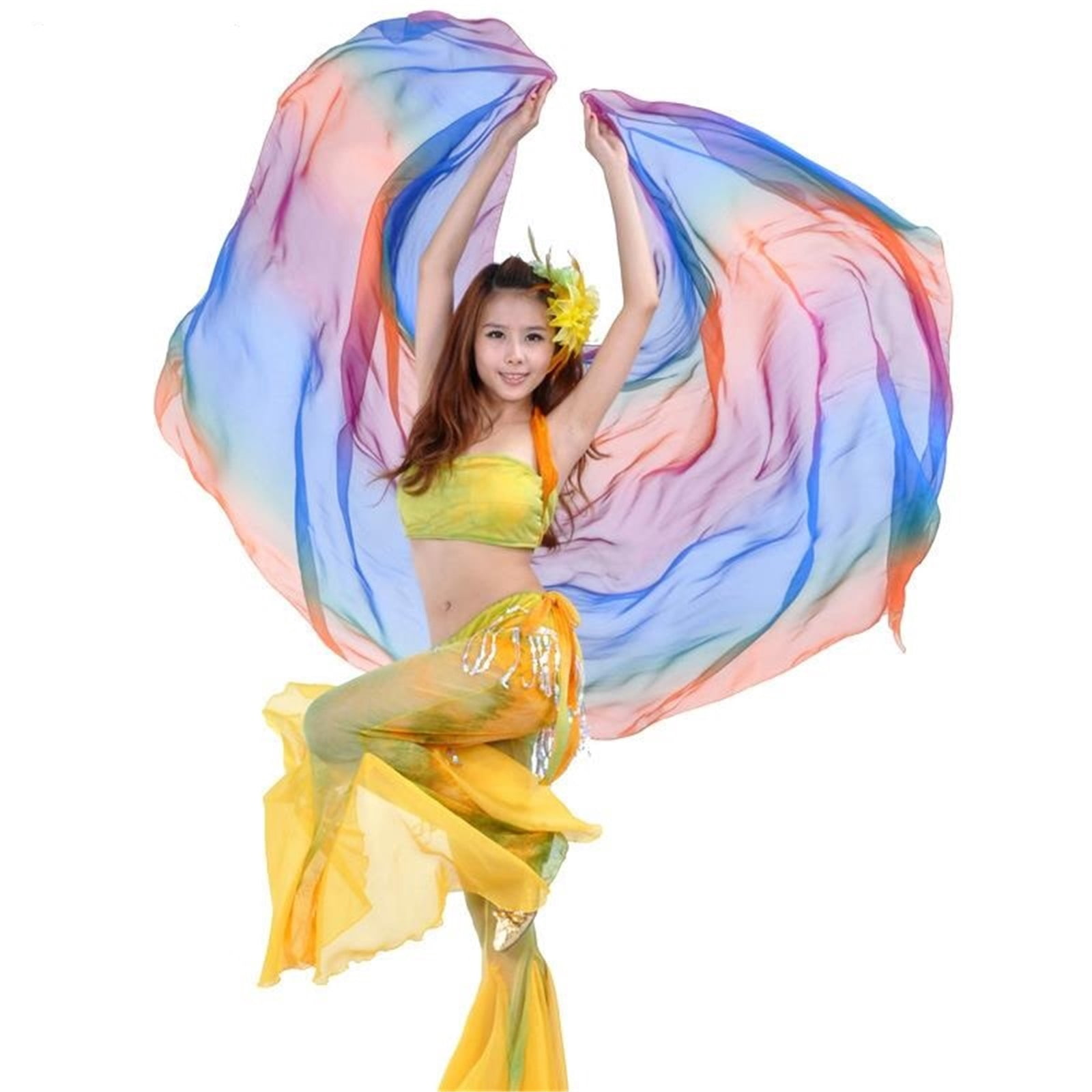 100% Silk Solid Color Dance Shawl – Women’s Belly Dance Waving Scarf Veil - View #2