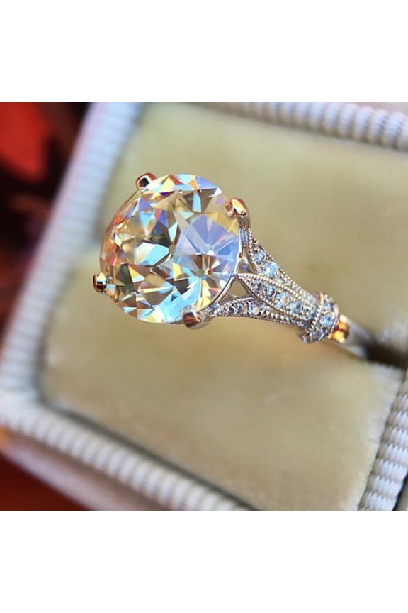 Fashion Women Big Round Cubic Zirconia Wedding Engagement Finger Ring Jewelry Big Round Shape with Cubic Zirconia Design Shiny and Attractive for Your Lover & Friend