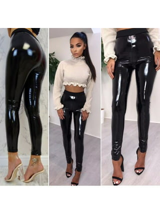 JBEELATE Women Faux Patent Leather Leggings Wet Look Metallic