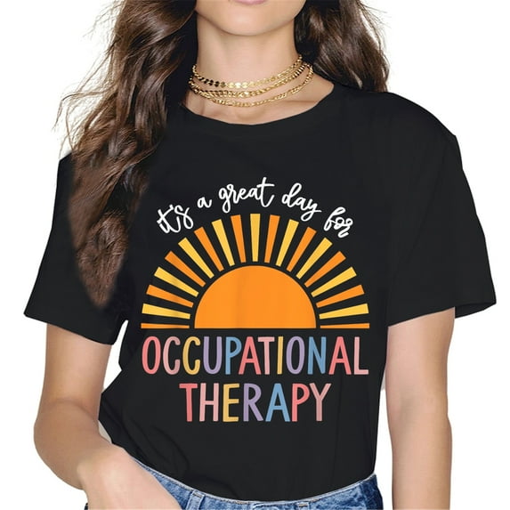 Fashion Women Black T Shirt Short-sleeved Crew Neck Colorful Printed -163787-1