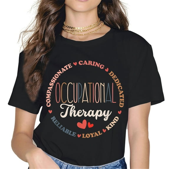 Fashion Women Black T Shirt Short-sleeved Crew Neck Colorful Printed -163792-1