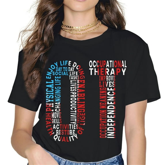 Fashion Women Black T Shirt Short-sleeved Crew Neck Colorful Printed -163805-1