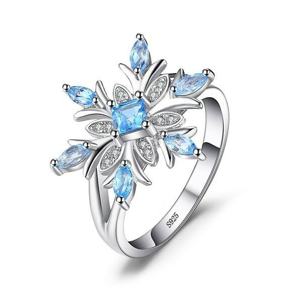 Fashion Women Blue Star Zircon Flower Snowflake Rings