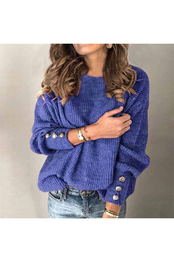 Fashion Women Bow Collar Solid Buttons Sleeve Knitted Casual Sweater Warm Top Fitted Sweaters for Women Zippe Wool Sweater Pullover Sweaters for Women Fashion Womens Quarter Zip Ling Sleeve Men Winter