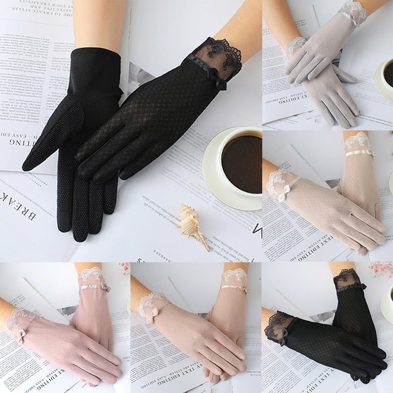 Fashion Women Bowknot Ice Silk Soft Anti-UV Touch Screen Summer Driving  Gloves