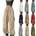 thumbnail image 1 of Fashion Women Cargo Pants Pocket Drawstring Elastic Waistband Pants Solid Loose Long Full Cargo Pants Length Pants, 1 of 7