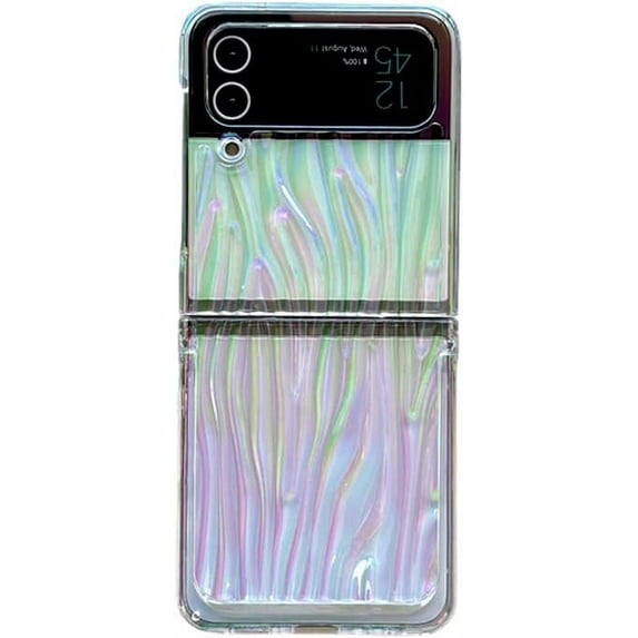 Fashion Women Case for Samsung Galaxy Z Flip 3 Water Ripple Patten with Kickstand, Laser Phone Case for Galaxy Z Flip 3 Curly Wave, Colorful Girly Case for Samsung Z Flip 3 Invisible Stand