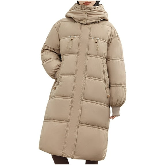 Fashion Women Casual Comfortable Zipper Solid Color Dressy Pocket Long Sleeve Parkas Winter Coat Puffer Warm Jacket with Hood Large Size Coat