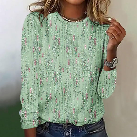 Fashion Women Casual Long Sleeve Tops Sell by Azrian,Womens Plus Size Printing Round Neck Loose T-Shirt Blouse Tops(Green,XXL)