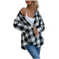 thumbnail image 1 of Fashion Women Casual Pockets Printed Long Sleeve Tops Jacket Plaid Coat(Black,XXL), 1 of 9