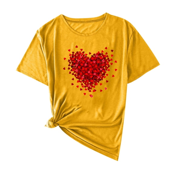 Fashion Women Casual Print Shirt Round-Neck Pullover Tee Short Sleeve Blouses