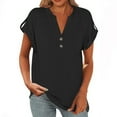 thumbnail image 1 of Womens Work Tops Women's Fashion Solid Button Shirt Female V-Neck Loose T-shirt Blouse Black 2XL, 1 of 9