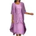 thumbnail image 1 of Fashion Women Casual V-Neck Sleeveless Dress Solid Long Sleeve Coat Two-Piece Set, 1 of 5