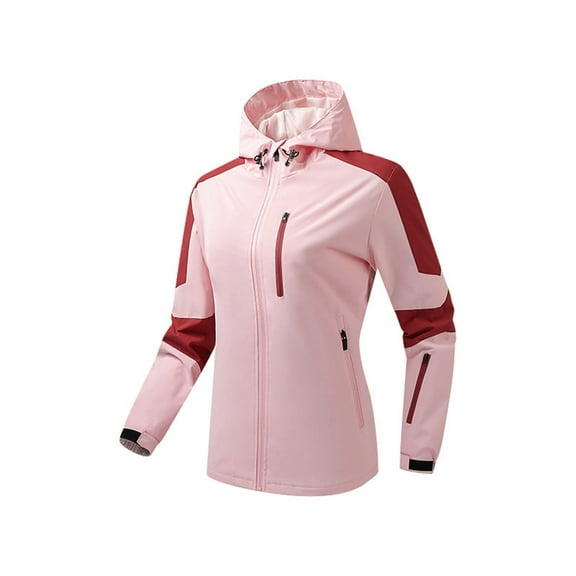 Fashion Women Comfortable Casual Color Block Interchange Jacket Drawstring Pocket Long Sleeve Hooded Casual Outwear Jackets