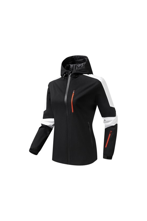 Fashion Women Comfortable Casual Color Block Interchange Jacket Drawstring Pocket Long Sleeve Hooded Casual Outwear Jackets