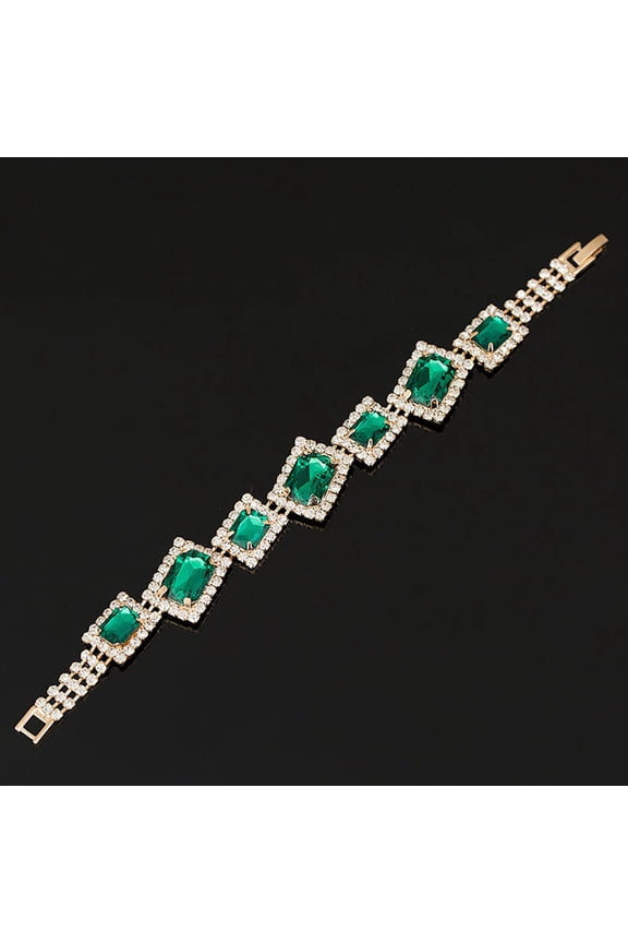 Fashion Women Dazzling Luxury Emerald Green Crystal Wedding Bracelet Bangle Shiny CZ Crystal Jewelry