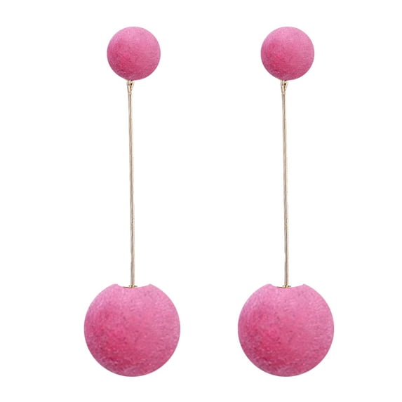 Fashion Women Double Faux Fur Ball Long Dangle Earrings Banquet Jewelry Gift