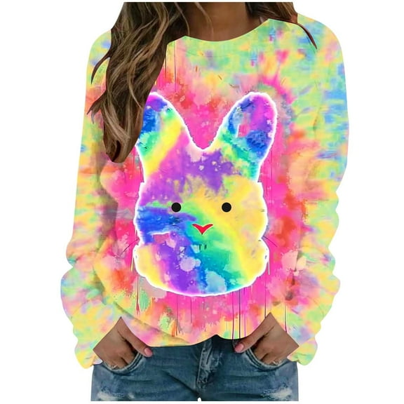 Fashion Women Easter Printed Round Neck Long Sleeve T-Shirt Printing Sweatshirt Blouse Tops
