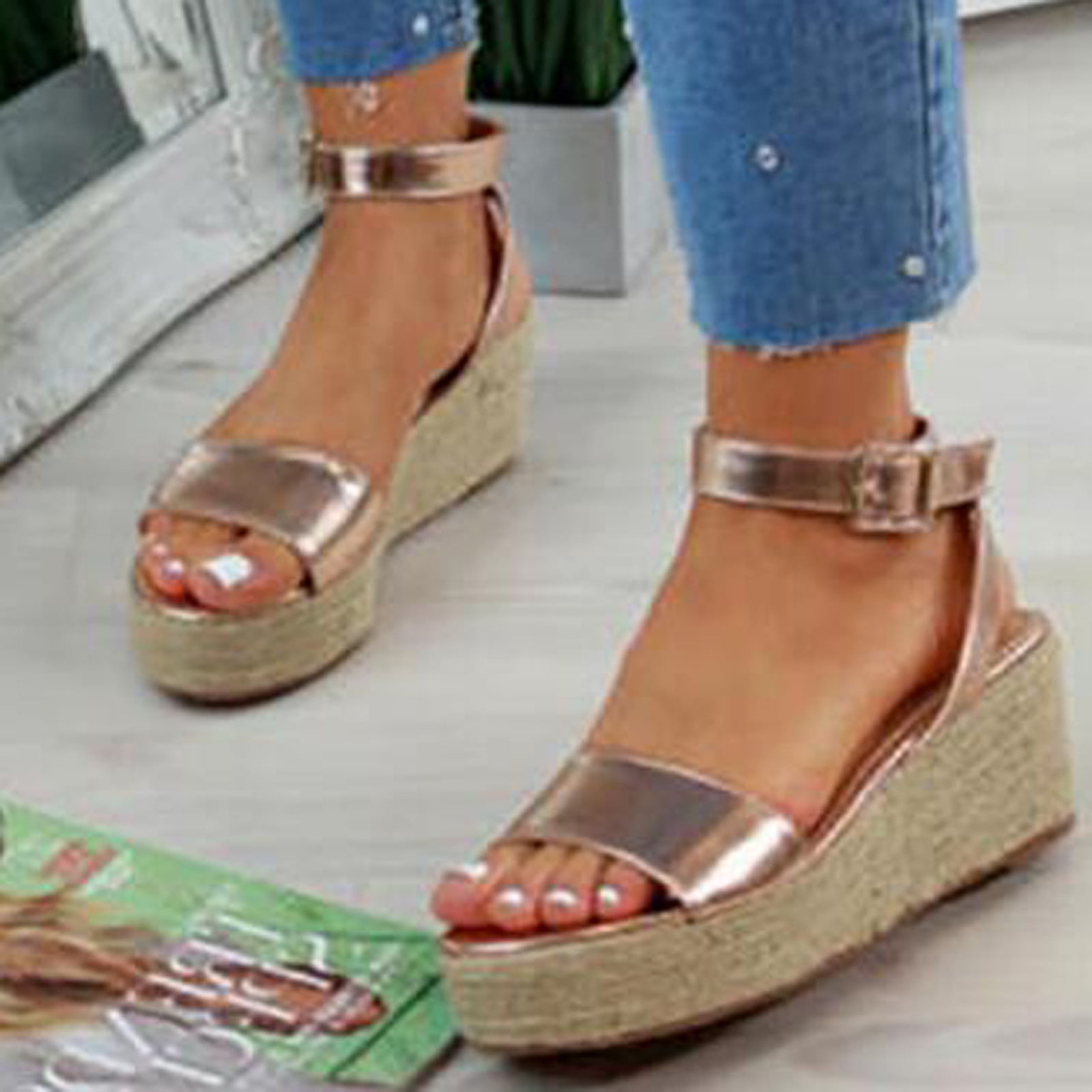 2023 Summer New Solid Color Women's Sandals, Large Size 35-43 Wedge Heels,  Popular Women's Sandals | SHEIN
