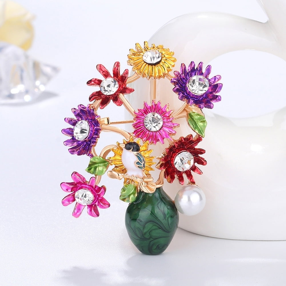 Bouquet Pins Corsages Pins Flower Diamond Pins Floral Rhinestones Pins  Crystal D