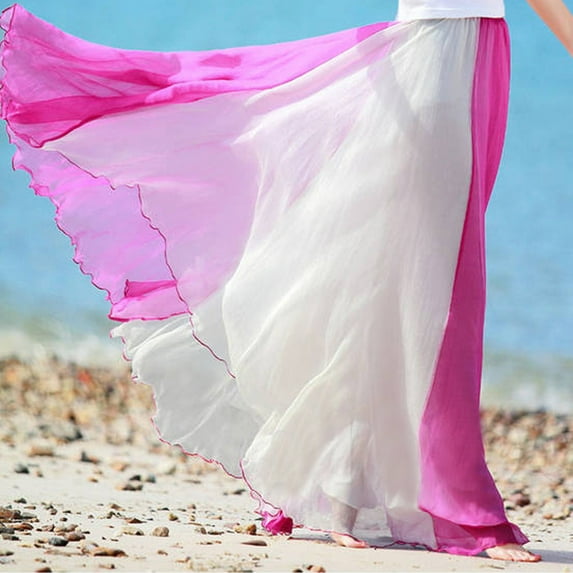Fashion Women Full Skirt Flowing Color Matching Chiffon Bohemian Skirt Corduroy Skirts for Women Girls Plaid Skirt Pleated Skirts for Women Bandage Skirt Chiffon Skirt Mesh Skirt Womens Midi Skirt
