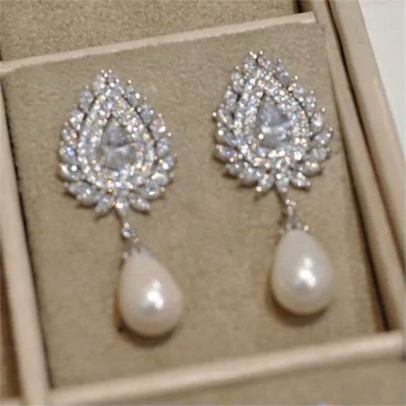 Fashion Women Gifts 925 Silver Drop Earrings Cubic Zircon Wedding Jewelry A Pair