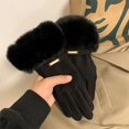 thumbnail image 1 of Fashion Women Gloves Autumn Winter Cute Furry Warm Mitts Full Finger Mittens Female Outdoor Sport Cycling Gloves (Black,One Size), 1 of 7