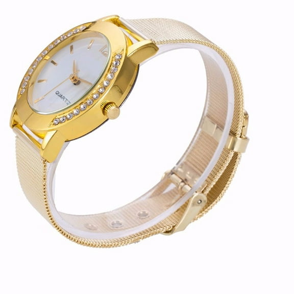 Fashion Women Golden Stainless Steel Analog Quartz Wrist Watch No Battery Watches for Men Time Watch Womens Leather Watches Classic Mens Watch No Date Watch Metal Band Couple Light up
