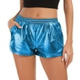 thumbnail image 1 of Fashion Women High Waist Yoga Sport Pants Shorts Shiny Metallic Pants Leggings, Blue Size: S-2Xl, 1 of 4