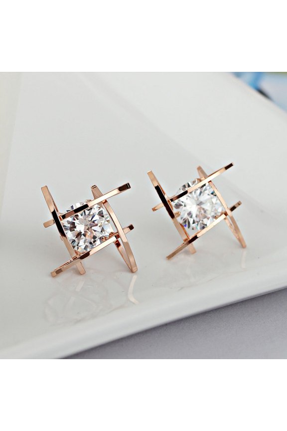 Fashion Women Hollow Out Square Zircons Studs Earrings