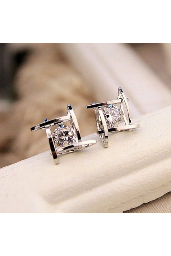 Fashion Women Hollow Out Square Zircons Studs Earrings