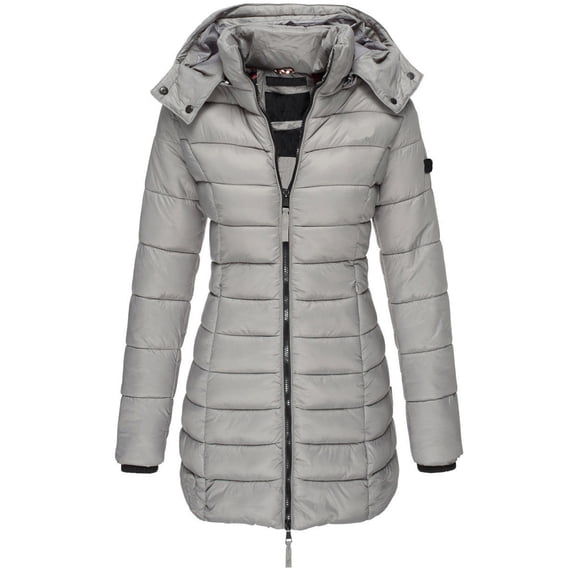 Fashion Women Hooded Removable Outwear Ladies Warm Coat Long Padded Slim Jacket for Winter, in Gray, Size M
