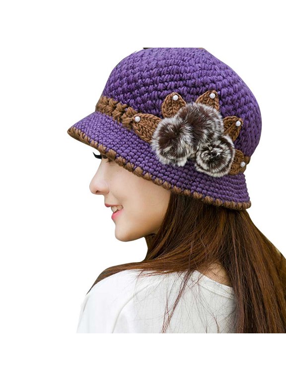 Fashion Women Lady Winter Warm Crochet Knitted Flowers Decorated Ears Hat PP