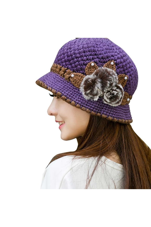 Fashion Women Lady Winter Warm Crochet Knitted Flowers Decorated Ears Hat PP