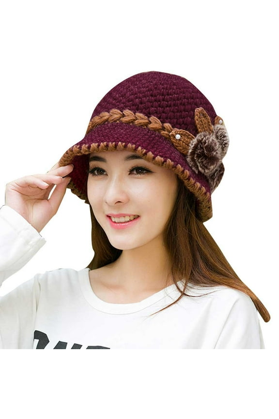 Fashion Women Lady Winter Warm Crochet Knitted Flowers Decorated Ears Hat