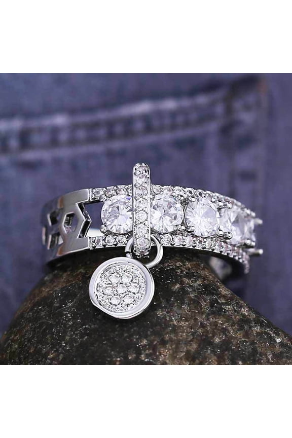 Fashion Women Large Zircon Disc Copper Ring