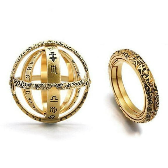 Fashion Women Men Hollow Astronomical Ball Overturn Transform Tellurion Ring
