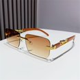 thumbnail image 1 of Fashion for Women & Men Metal Temples Summer Traveling Eyewear Unique UV400 Rimless Cut Edge Sunglasses Cheetah Design Sunglasses Retro Shades Rectangle Sun Glasses GRADIENT TEA, 1 of 8