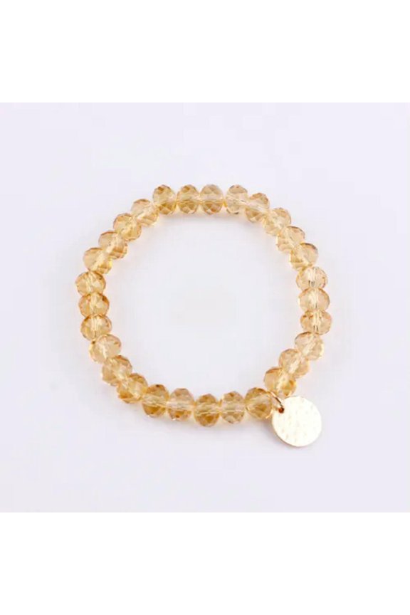 Fashion Women Monogram Blank Hammered Disc Facted Glass Beads Stretchy Bracelet