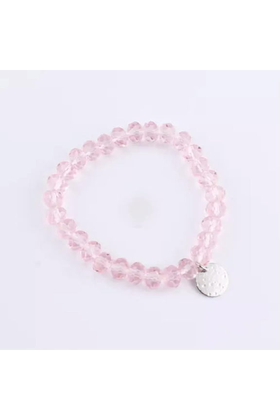 Fashion Women Monogram Blank Hammered Disc Facted Glass Beads Stretchy Bracelet