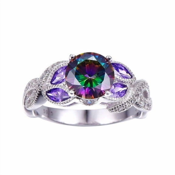 Fashion Women Mystic Topaz Engagement Ring, 925 Sterling Silver