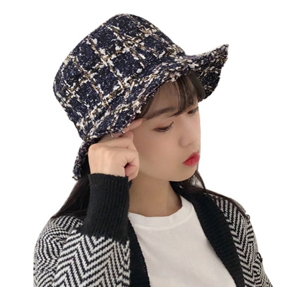 Fashion Women Plaid Autumn Winter Warm Cotton Basin Bucket Cap Fisherman Hat