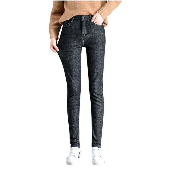 Fashion Women Plus Size Plus Velvet Elastic High Waist Casual Jeans Pencil Pants