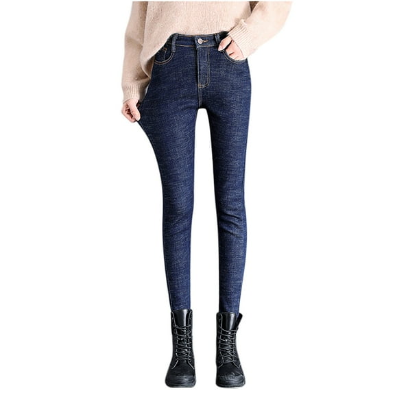 Fashion Women Plus Size Plus Velvet Elastic High Waist Casual Jeans Pencil Pants