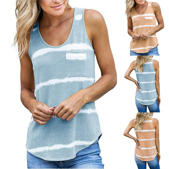 Fashion Women Plus Size Tank Tops Camisole Sexy Stripe Printing Casual Vest Halter Blouse T-Shirt Racerback Tank Tops for Women